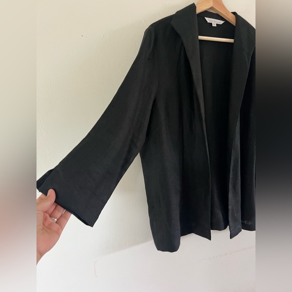 Connie Roberson Black Open Front Collared Linen Lightweight Blazer Size Large‎ - Picture 2 of 8